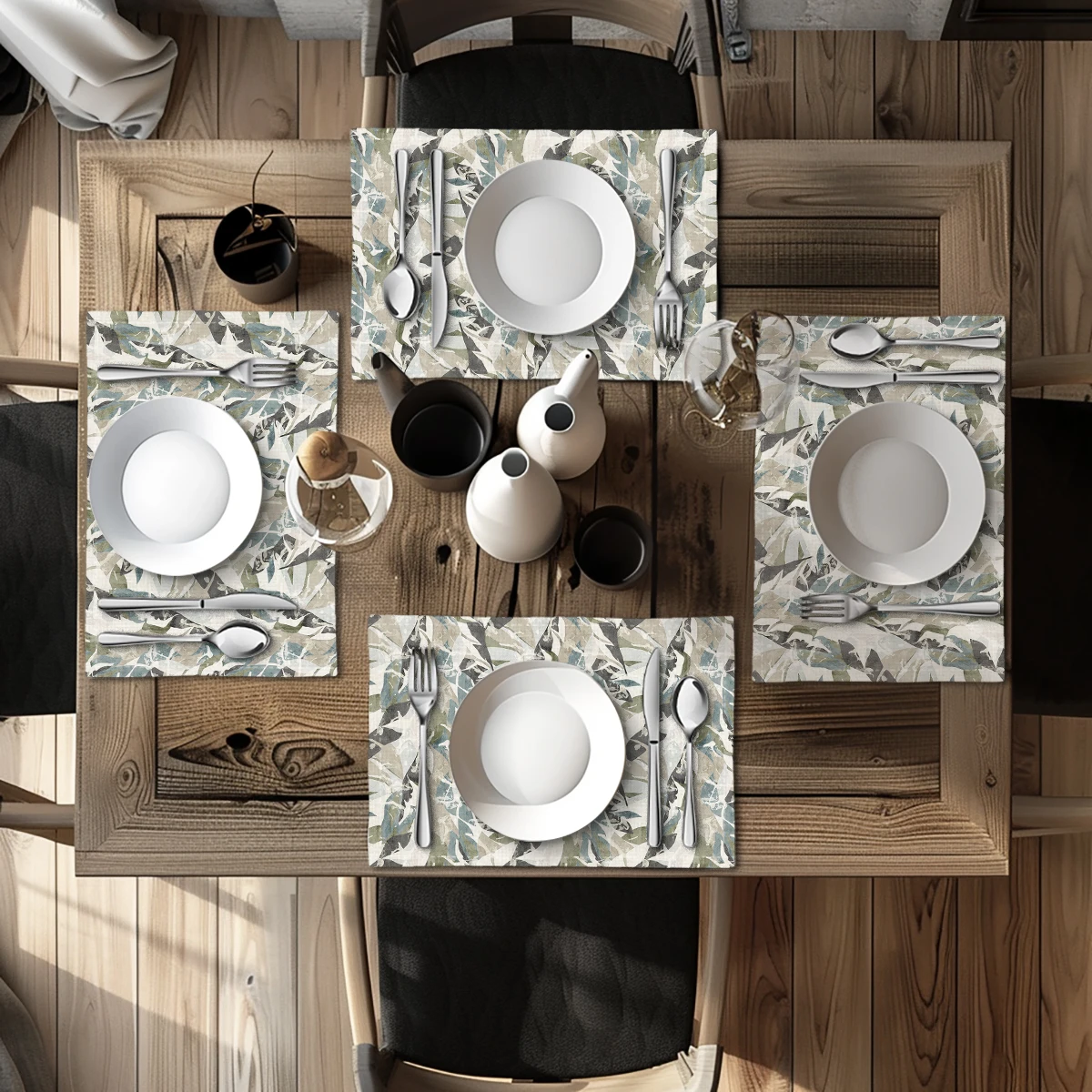 Watercolor Floral Pattern Polyester Placemats & Coasters - Decorative Table Linens for Home Dining, Kitchen and Daily Use