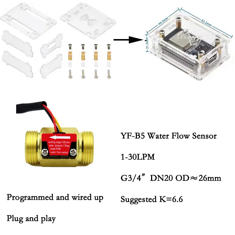 Imagem -02 - Kit de Medição de Fluxo com Sensor de Fluxo de Água Turbina Vários Tamanhos Stock Home Assistant Esp32 Esphome