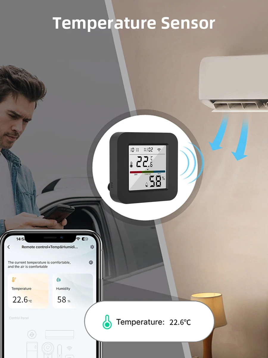 Tuya Inteligentny uniwersalny pilot na podczerwień z czujnikiem temperatury i wilgotności do klimatyzatora TV AC Współpracuje z Alexa Google Home Yandex — zdjęcie 2