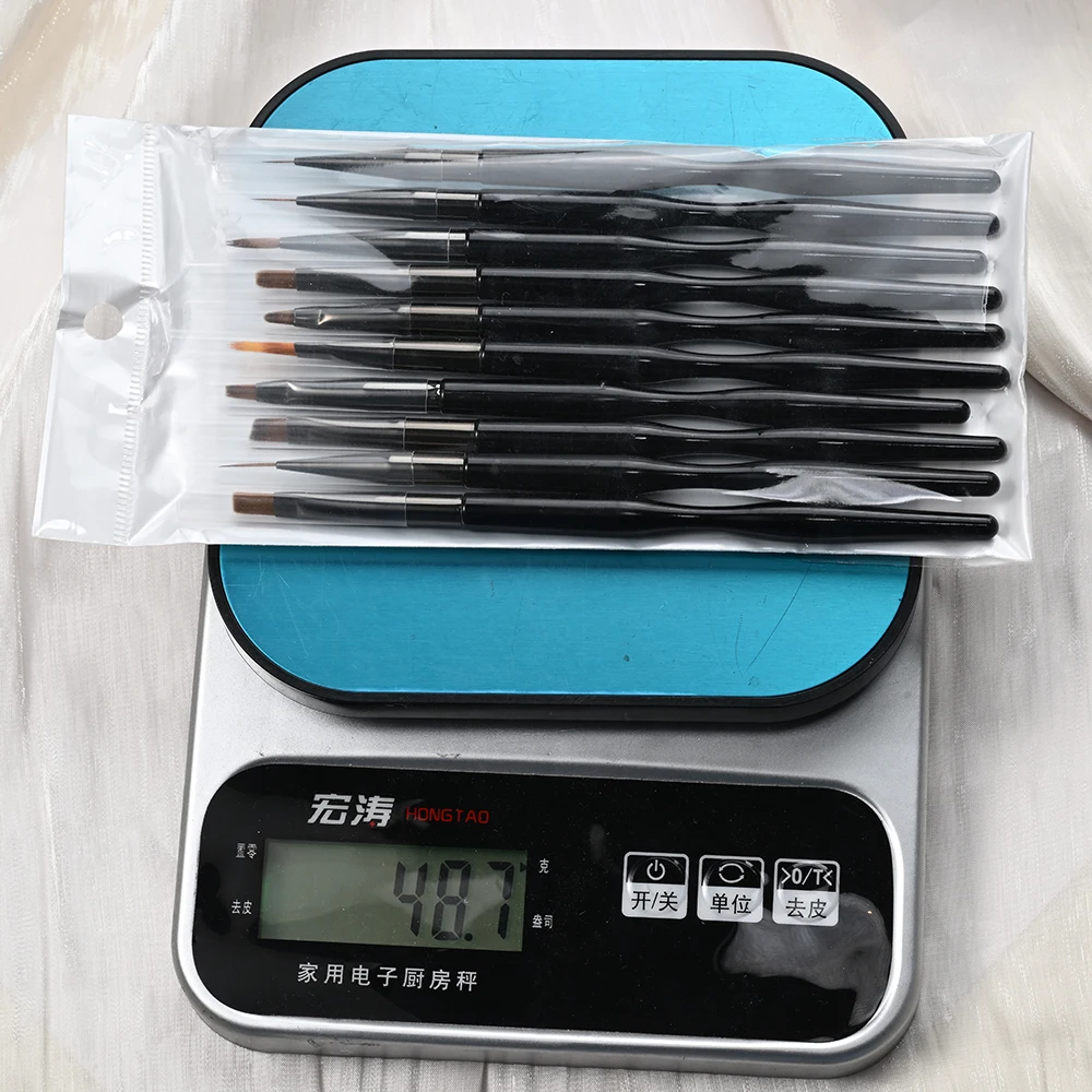 10Pcs Nail Liner Brush French Stripe Flower Drawing Pen Acrylic Nails Tip Display Painting Tools UV Gel Extension Carving Pen