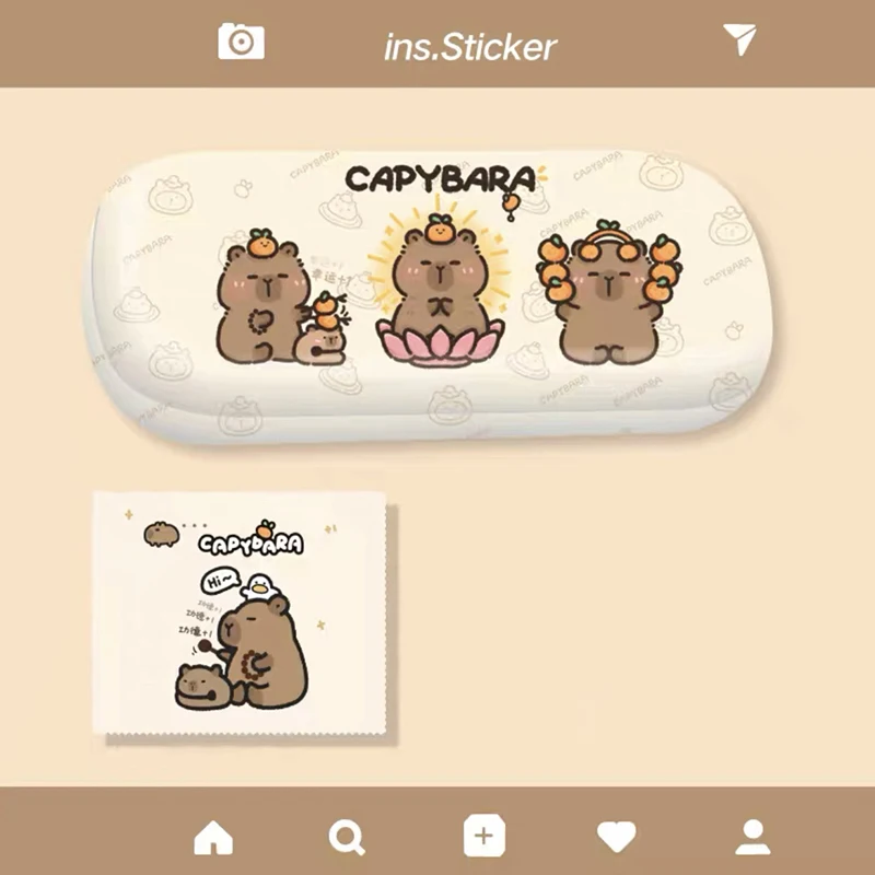 กล่องใส่แว่นตา capybara น่ารัก, กล่องใส่แว่นตากันแรงกดการ์ตูนของผู้หญิง kacamata miopia แว่นกันแดดกล่องเก็บของ