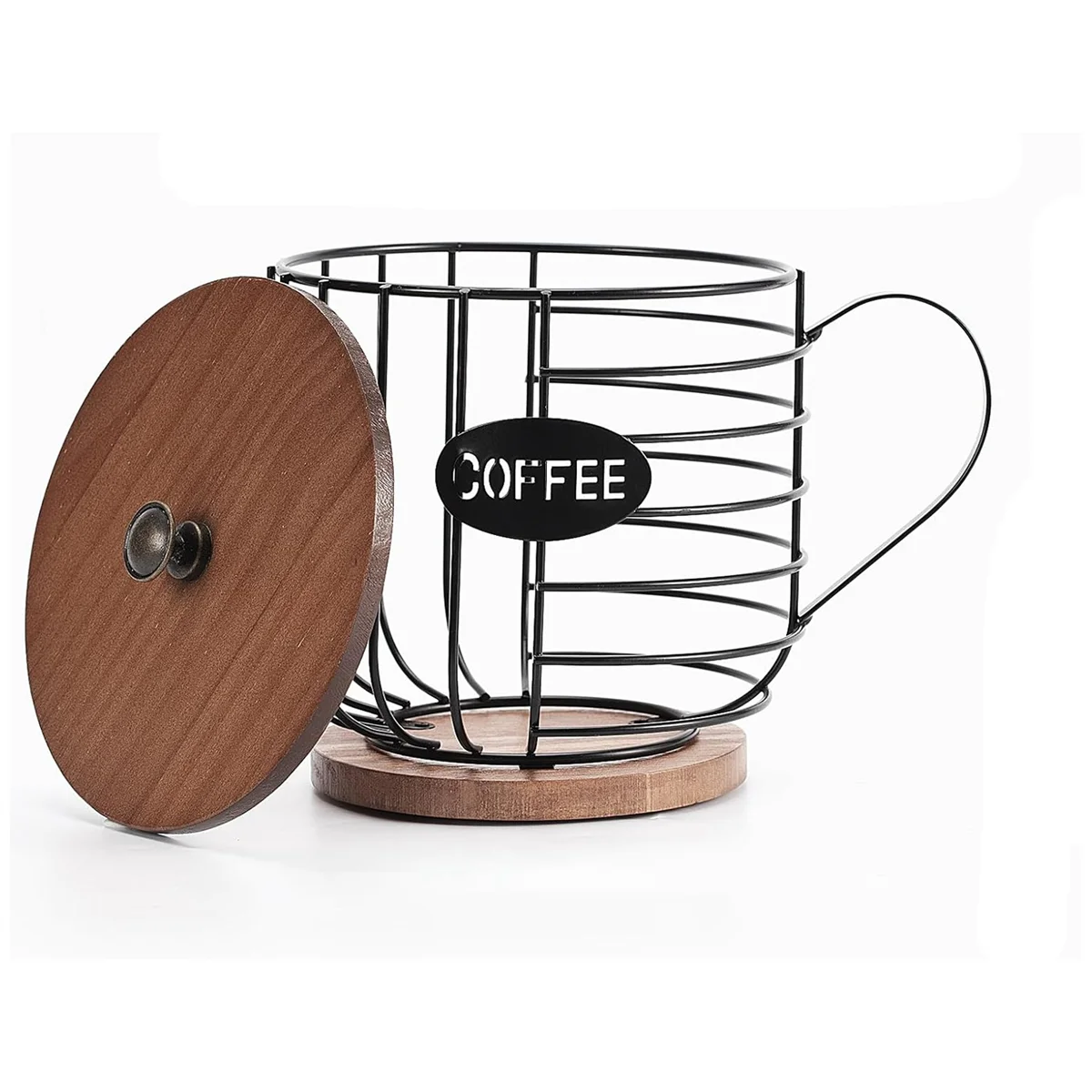Soporte rústico para cápsulas de café, almacenamiento de tazas K con tapa de madera, cesta de café redonda, decoración para encimera de cocina