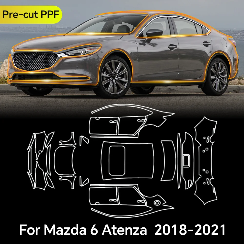 

Для Mazda 6 Atenza 2018-2021, защитная пленка из ТПУ, прозрачный бюстгальтер, кузов автомобиля, предварительно вырезанный комплект, устойчивый к PPF, невидимый чехол