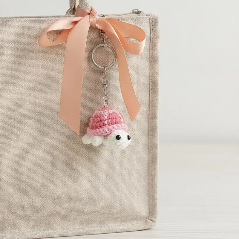 Hand Crochet Mini Turtle Plush Keychain Lovely Bag Hanging Charm Daily Backpack Decor Ornament Gift