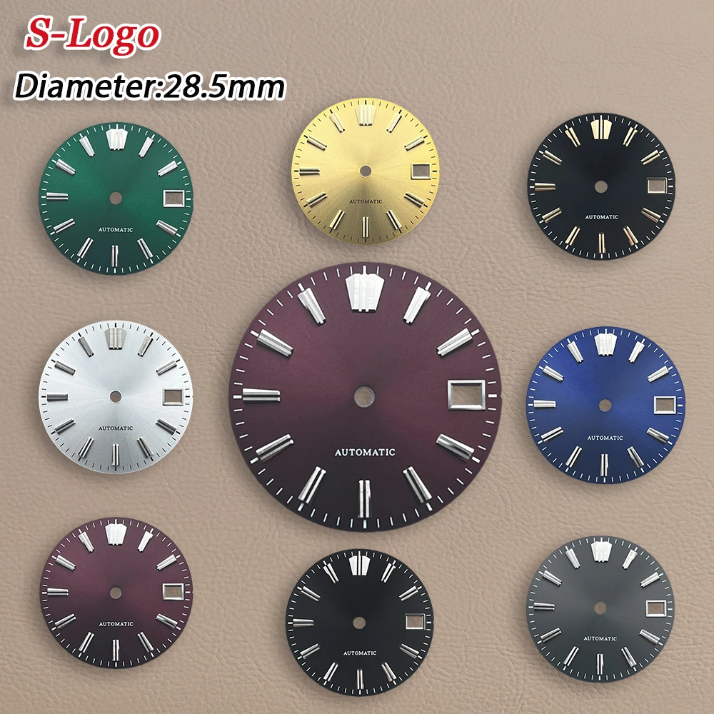 28.5mm S Logo NH35 Dial Sunburst Dial Fit NH35/NH36 Japanese Movement Fit 3/3.8/4.2 o'clock Nail Dial Watch Accessories