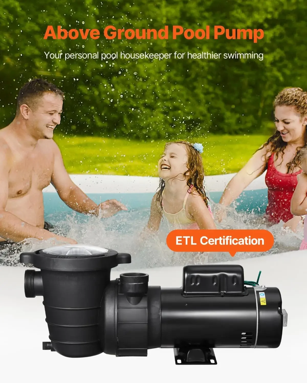 Above Ground Pool Pump, 2HP/0.44HP, Dual Speed Swimming Pool Pump, High 118 GPM 56 ft Lift, Low 57 GPM 14 ft Lift, 110V 3450 RPM