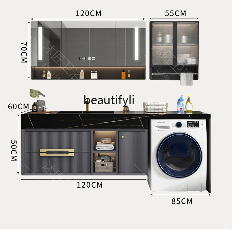 Modern Light Luxury Bathroom Combination Wash Basin Pool Washstand Stone Plate Bathroom Integrated Washing