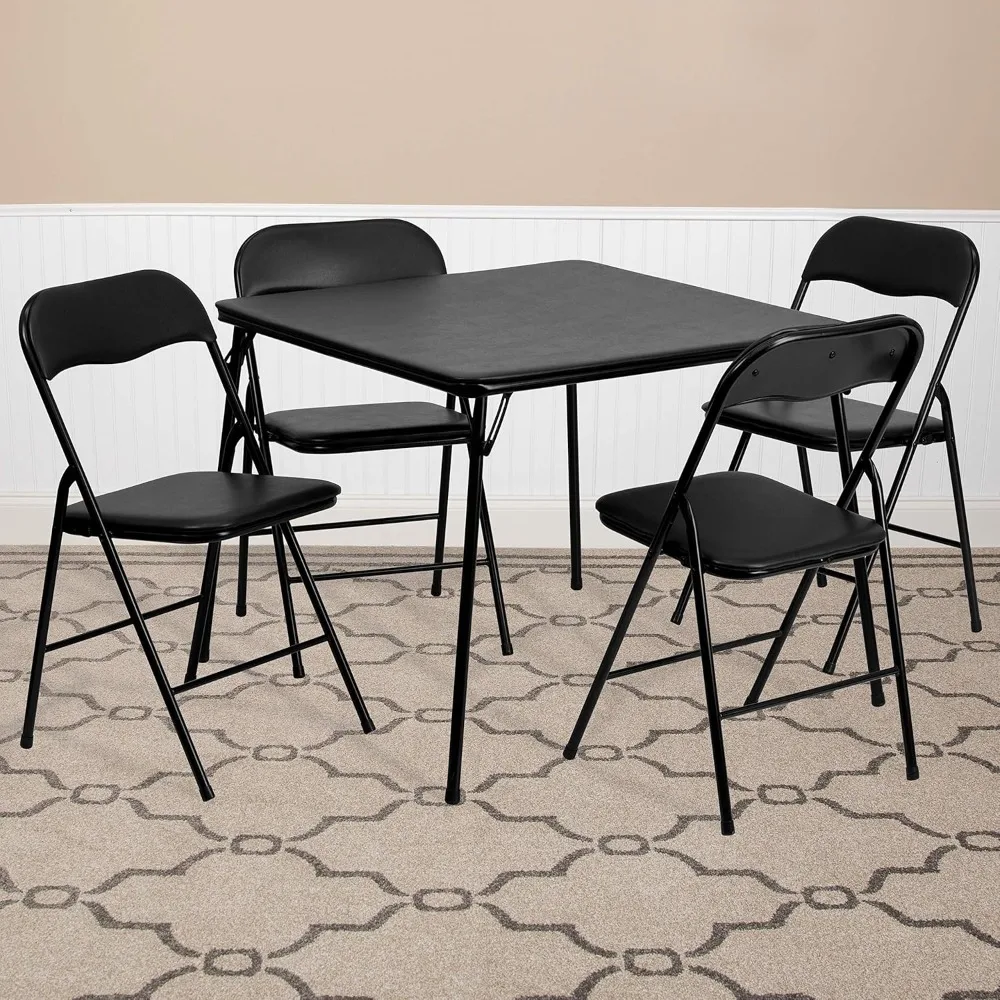 

5-Piece Multipurpose Folding Card Table and Chairs Set for 4 Players, Padded Top Portable Square Folding Table