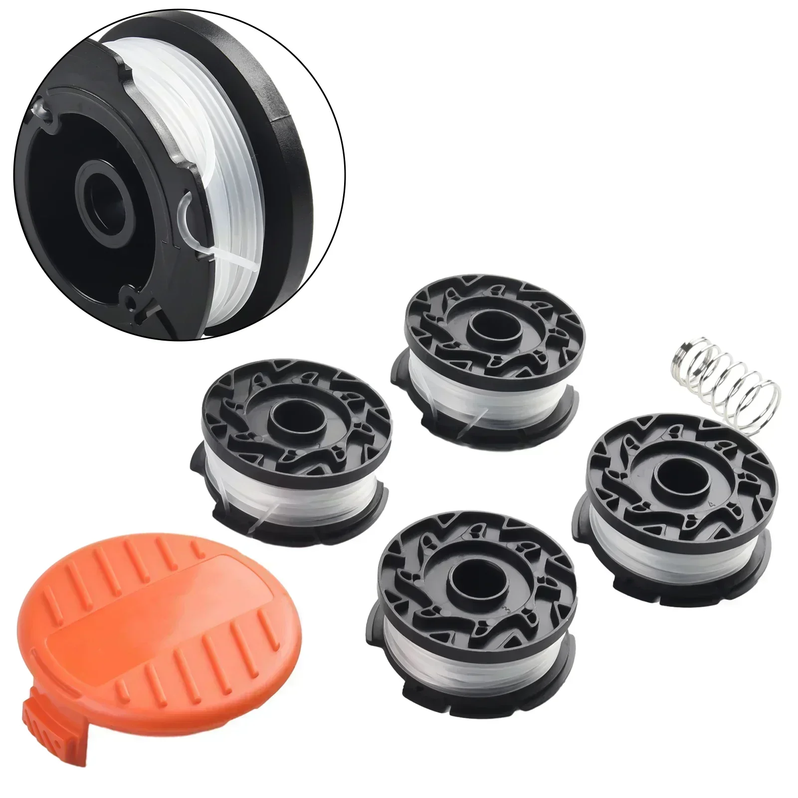 4 Spool Trimmer Replacement With Spring And For Cap For Black And Decker String Trimmer Including GH600 NST2118 And Others
