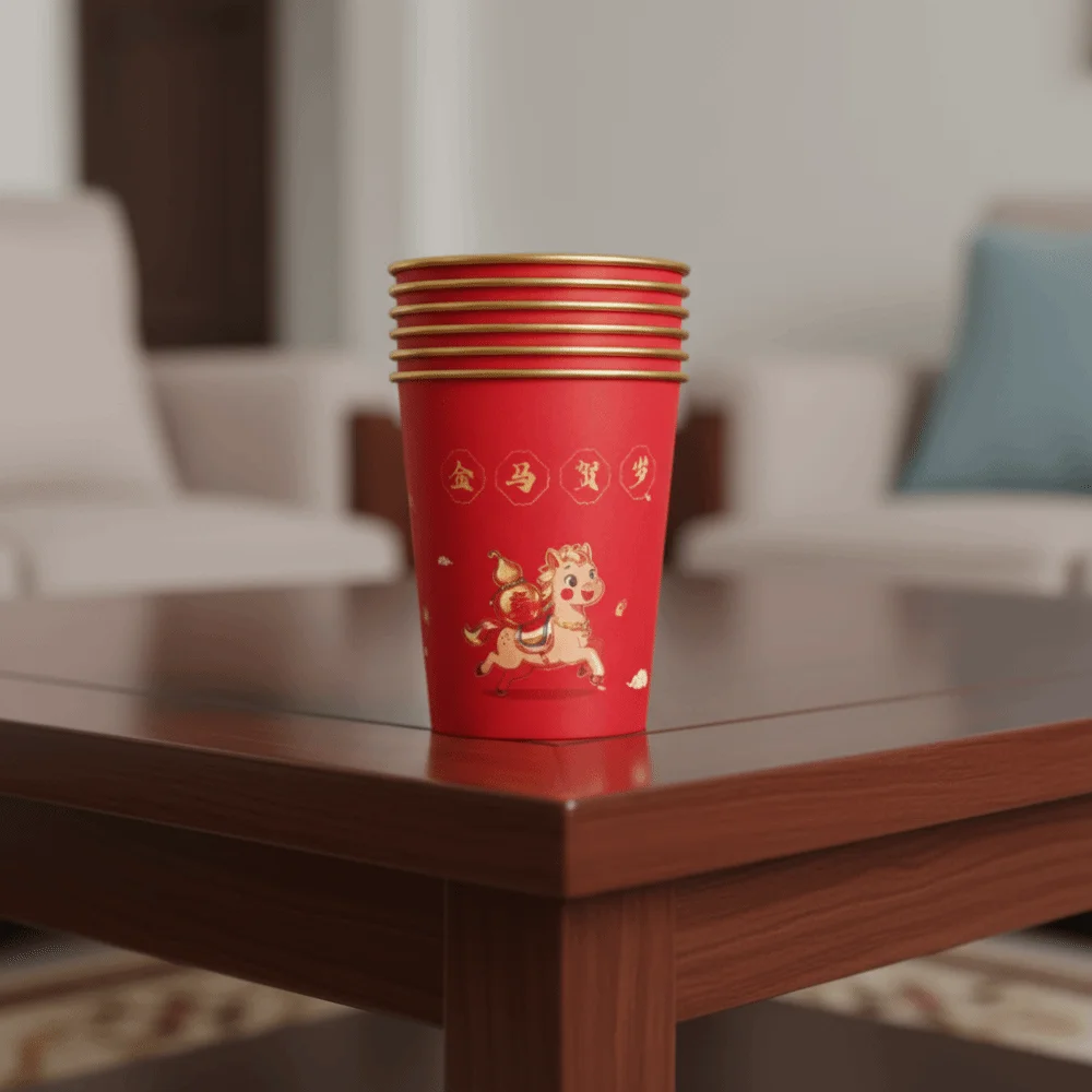 50 قطعة نمط الحصان 2026 مهرجان الربيع كوب للاستعمال مرة واحدة الذهب احباط سميكة مهرجان الربيع كوب ورقي مكافحة السمط #5