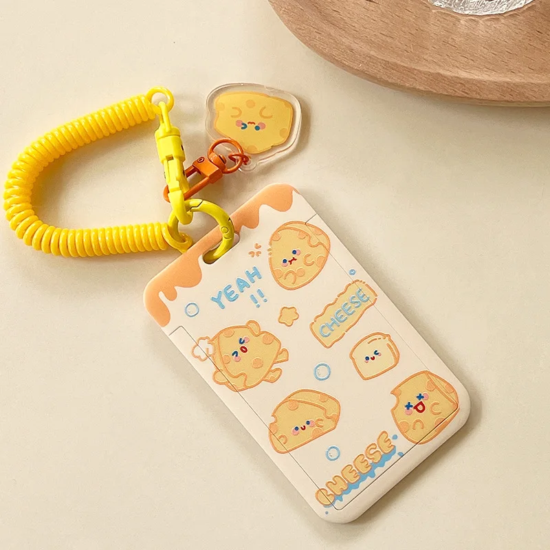 INS Cartoon Kitten Photocard Holder Keychain Kpop Students Card Protectors Pink ID Bank Cards Cover Toploader School Stationery