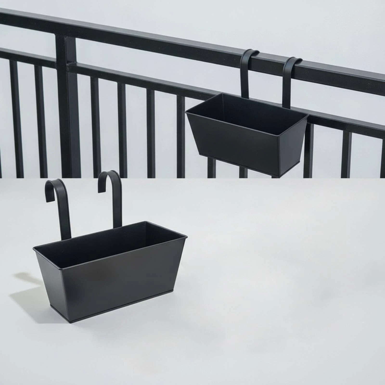 2 Pieces Hanging Flower Box Outdoor Hanging Planter Balcony Planter Matte Black Rectangular for Apartment Dwellers, Railing view 2