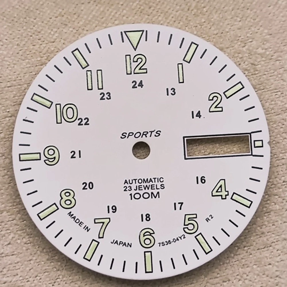 28.5mm/1.11in Super Lumin Dial for NH36A Movement C3 Green Luminous Watch Face Dial Plate Replacement Black/White Watch Parts