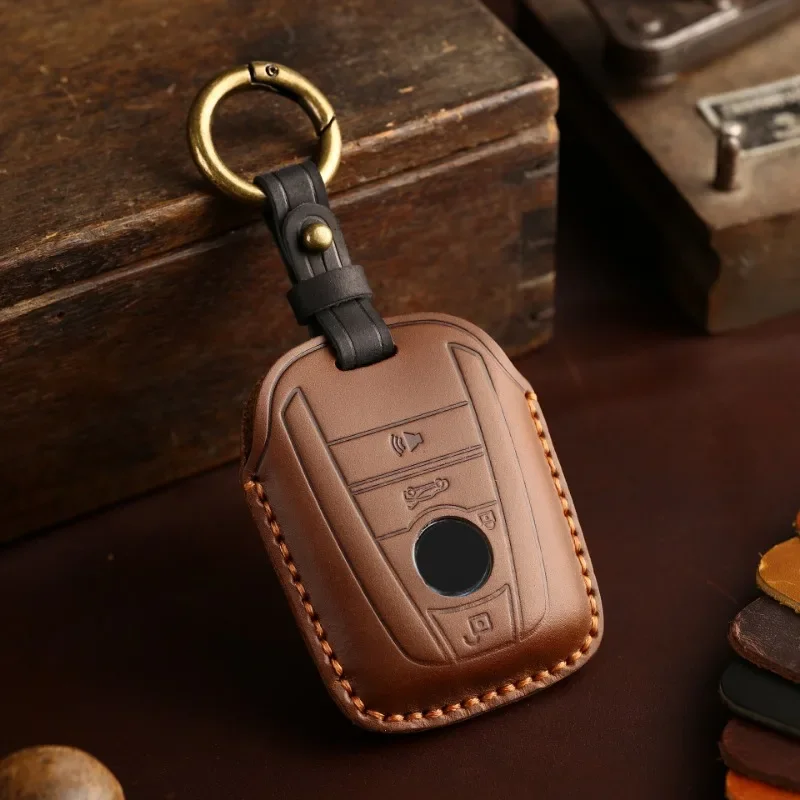 

1pc Handmade Leather Car Key Case Cover For BMW I3 I8 Series Car Styling Protection Key Shell Keychain Ring Auto 2018