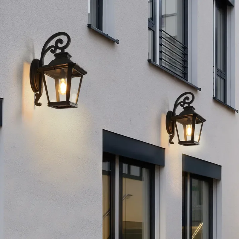 14 Inch 2 Pack Black Outdoor Wall Lantern Waterproof Clear Glass Vintage Porch Patio Garden Doorway Exterior Light Aluminum