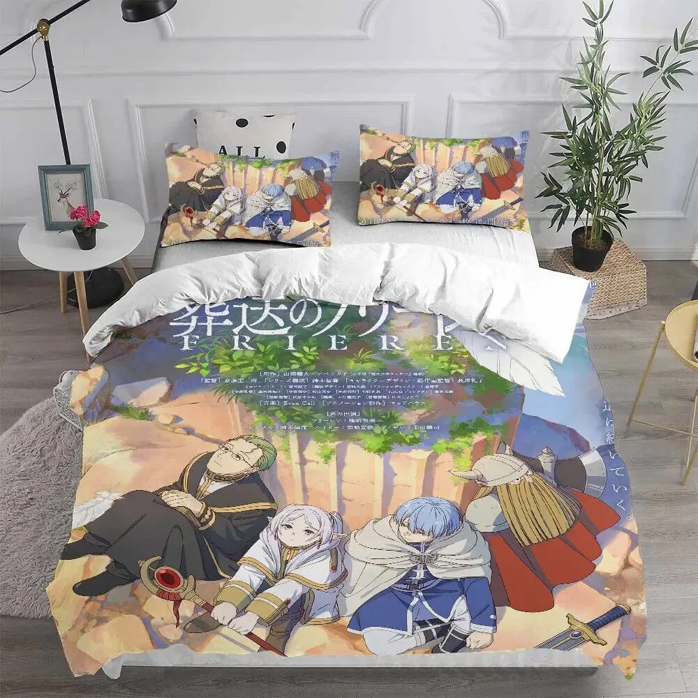 3D Print Anime Frieren Bedding Set Boys Girls Twin Queen King Size Duvet Cover Pillowcase Bed boys Adult Home Textileextile