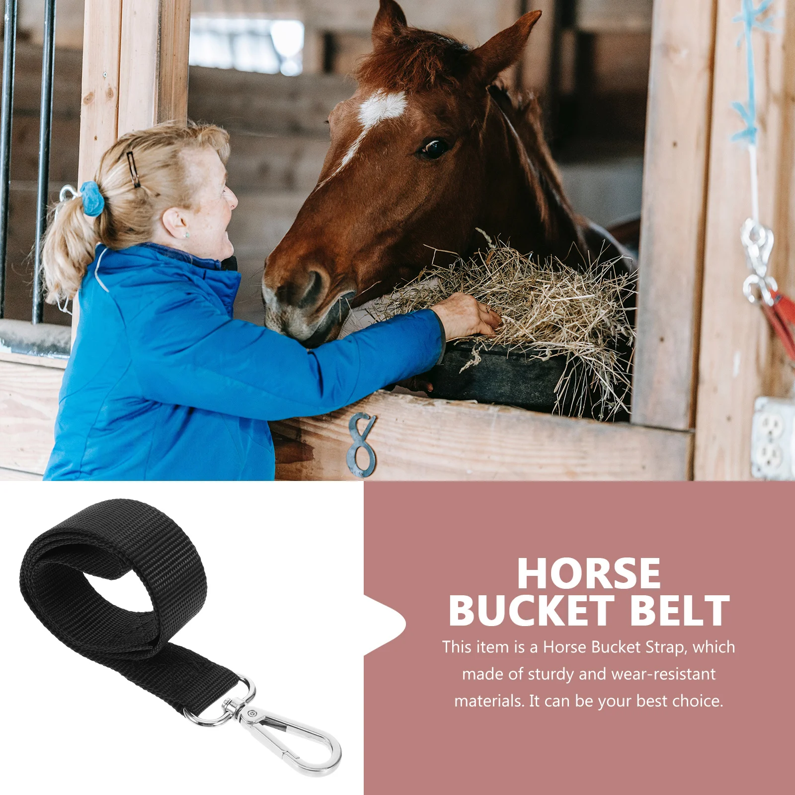 حزام دلو حصان قابل للتعديل، مادة حديد نايلون مقاومة للاهتراء لسياج المراعي المستقر، مشبك معلق سريع التحرير #1