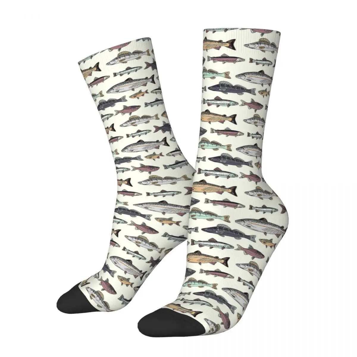 Seamless Pattern With Vintage Hand Drawn Fishes Adult Socks,Unisex socks,men Socks women Socks