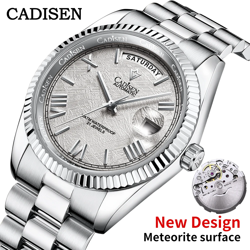 CADISEN Men's Mechanical Watches Luxury Meteorite Dial Automatic Watch For Men Week 100M Japan MIYOTA 8285 Movement Clock Man