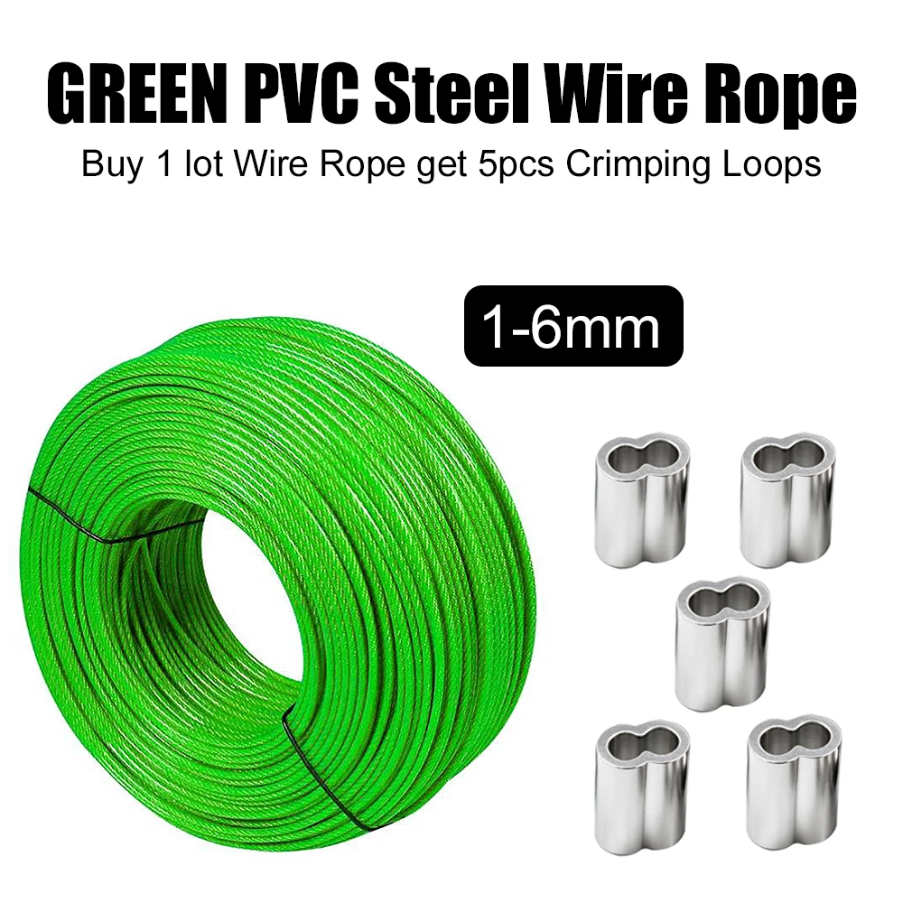 1/1.2/1.5/2/3/4/5/6mm Steel Wire Rope Green Coated PVC Plastic Coated Stainless Cable With Super Strong Load-Bearing Capacity