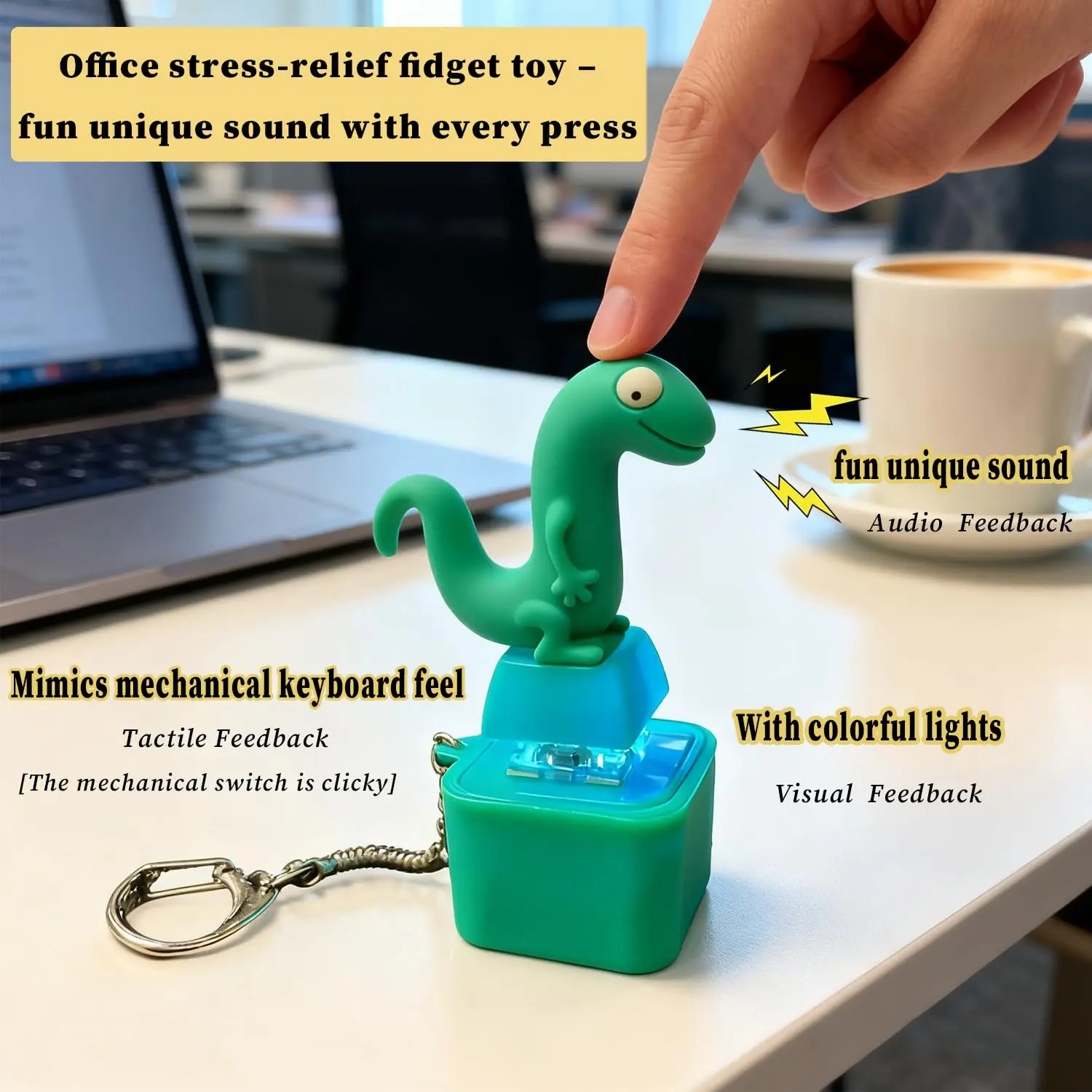 Rechargeable Frog&Lizard Keyboard Fidget Clicker Keychain Button Toy with Light & Sound for Anxiety Stress Relief Relief Toy