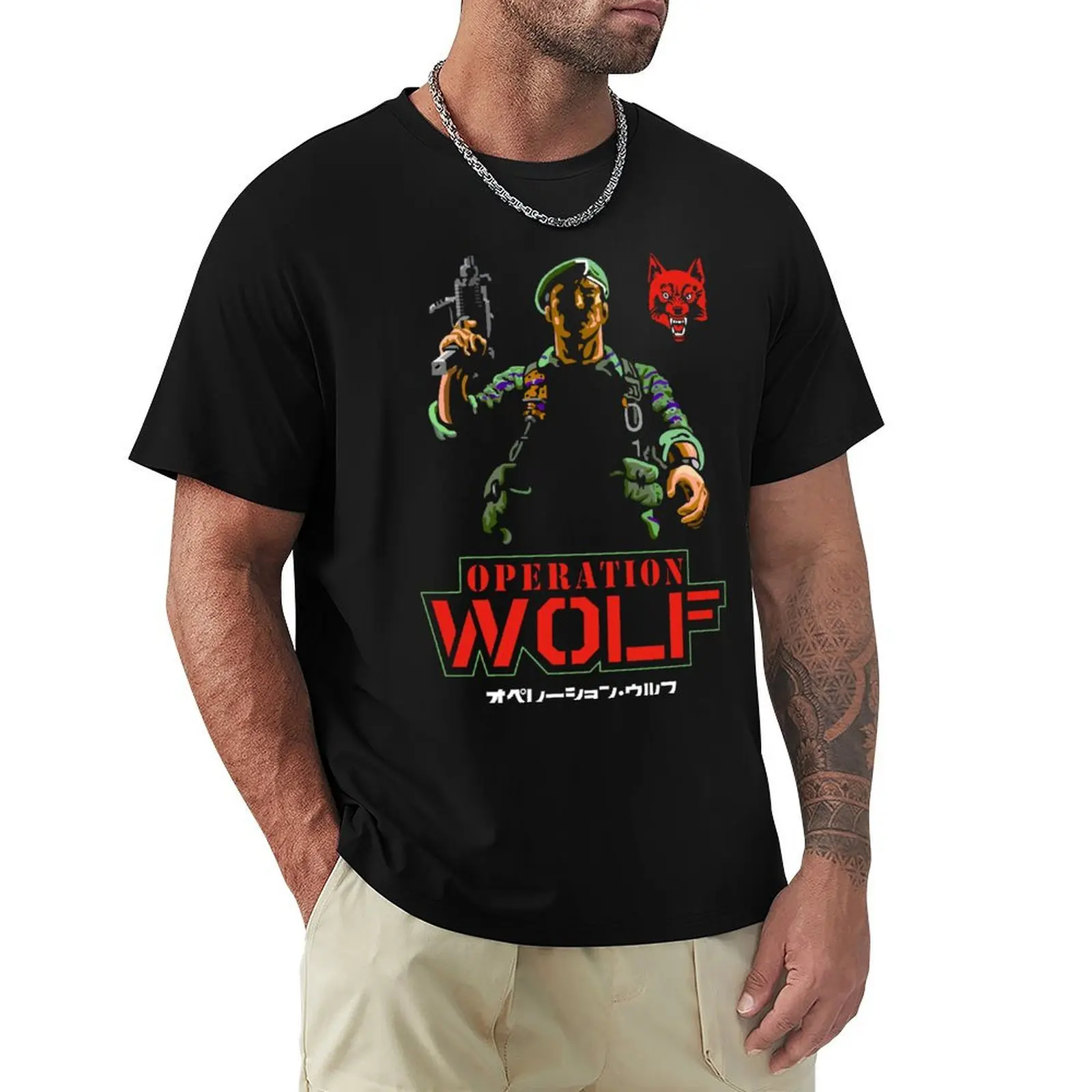 Operation Wolf Retro Vintage Arcade Game T-Shirt Casual Fashion Short Sleeve Cotton T-Shirt