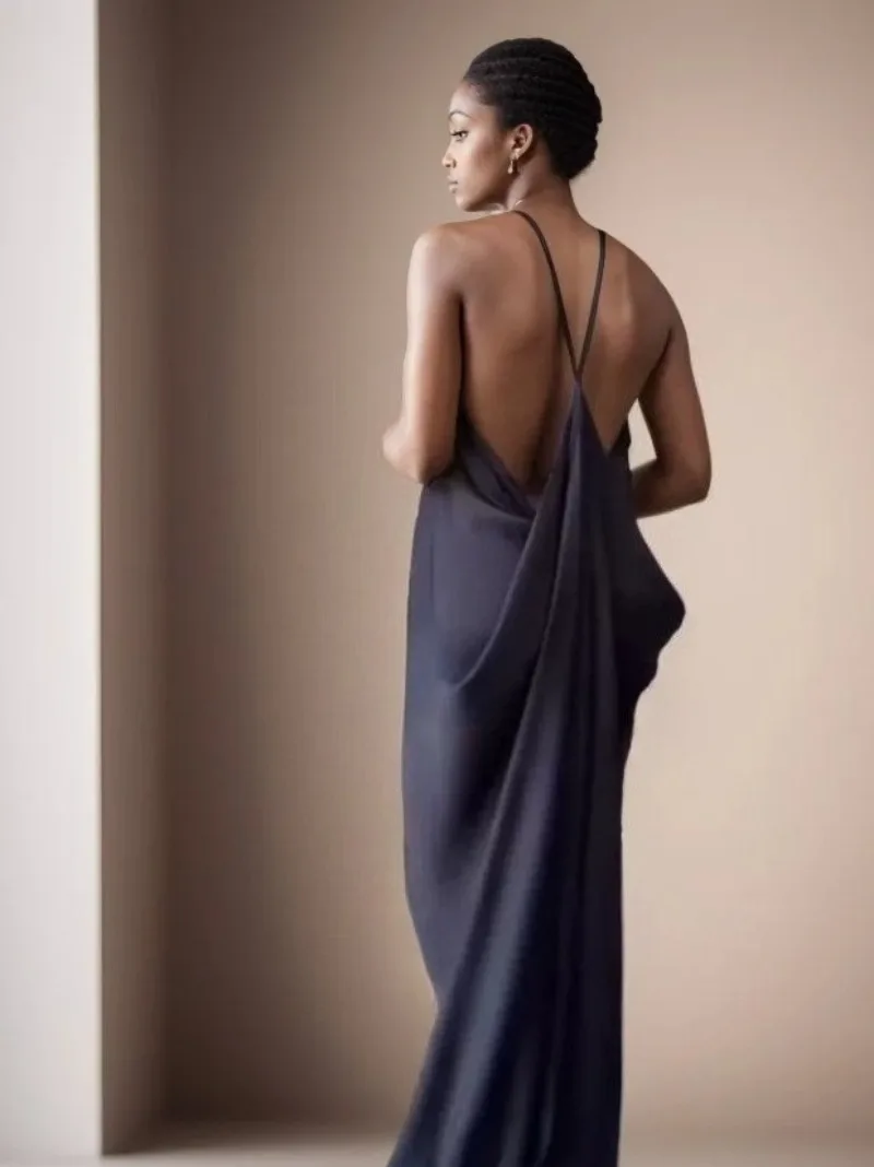 

Темпераментное вечернее длинное платье с открытой спиной для женщин, лето 2021, новое женское модное платье без рукавов с шелковой текстурой, женское элегантное платье