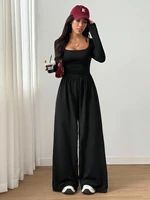 Women's Casual Solid Color Square Neck Long Sleeve A-Line Jumpsuit Pleating Wide Leg Loose Mopping Jumpsuit Spring/Fall 2026 - Image 6