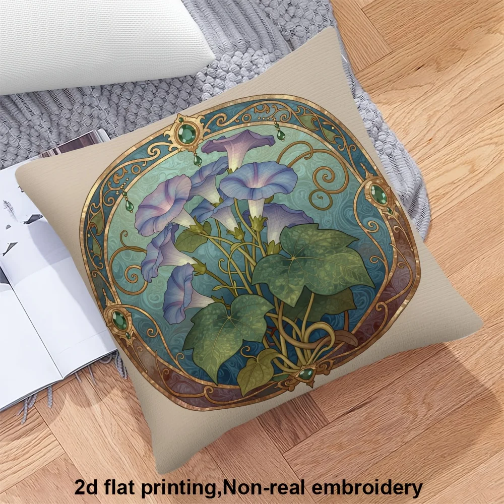 Art Nouveau Morning Glory Throw Pillow Cover Vintage Ornate Gold Frame Floral Cushion Case Home Decor Pillowcase