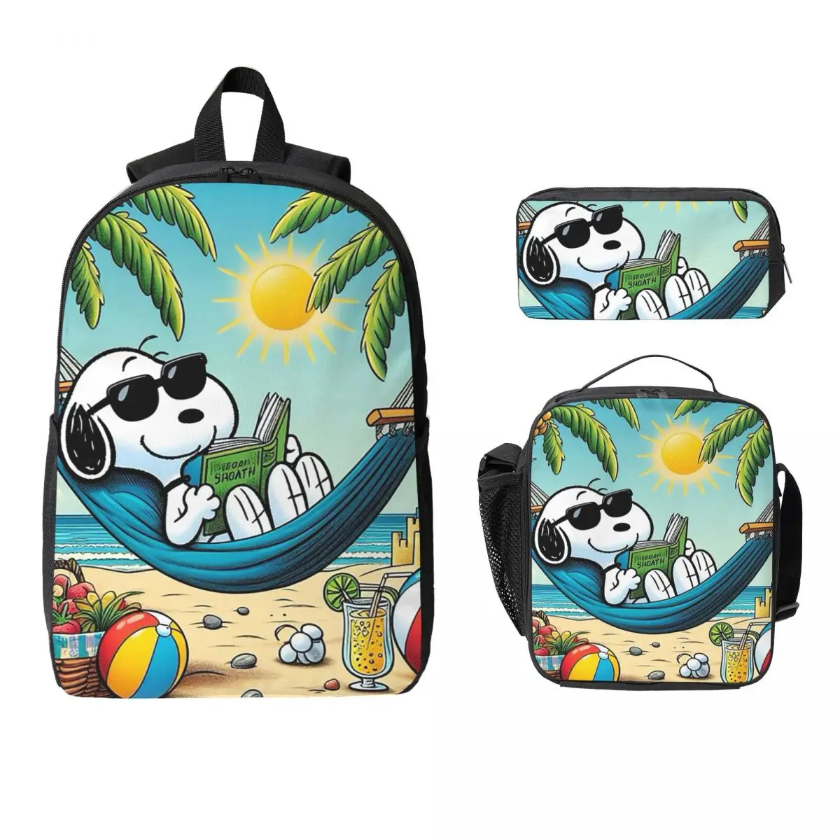 

Snoopy Backpack Student Boys Girls BookBag School Bag Laptop Shoulder Bags 3ps Insulated Lunch Bag Pencil Case