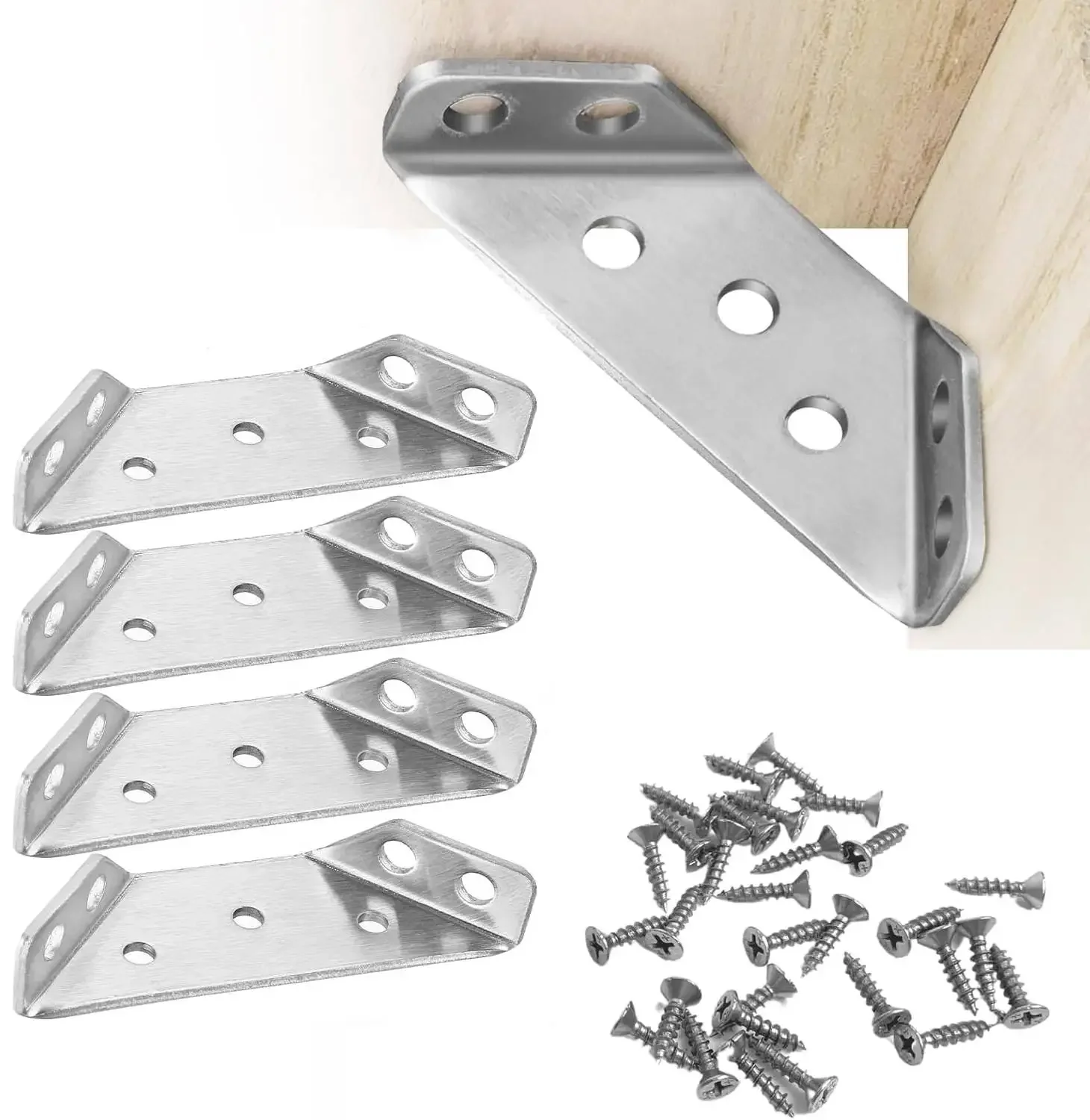 4pcs Trapeziform Angle Brackets Stainless Steel Corner Braces Triangle Shelf Support Joint Fastener for Cabinet Closet Furniture