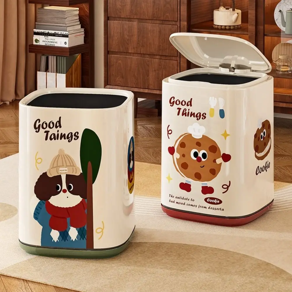

High Aesthetic Cartoon Garbage Can Plastic Odor-Control Double Layer Storage Can Large Capacity with Lid Trash Can Bedroom