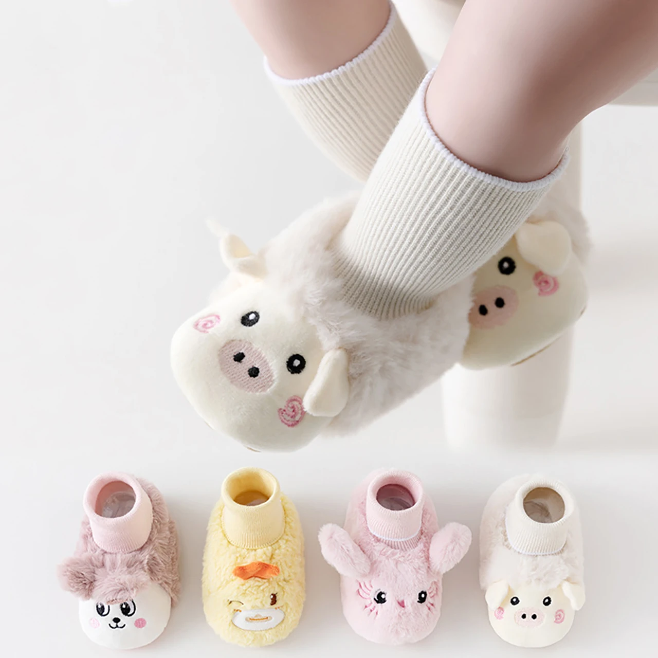 

Winter Baby Plush Walking Socks Crib Shoe 6-14Month Children Anti Slip Soft Soled Shoes Cute Cartoon Newborn Thermal Footwear