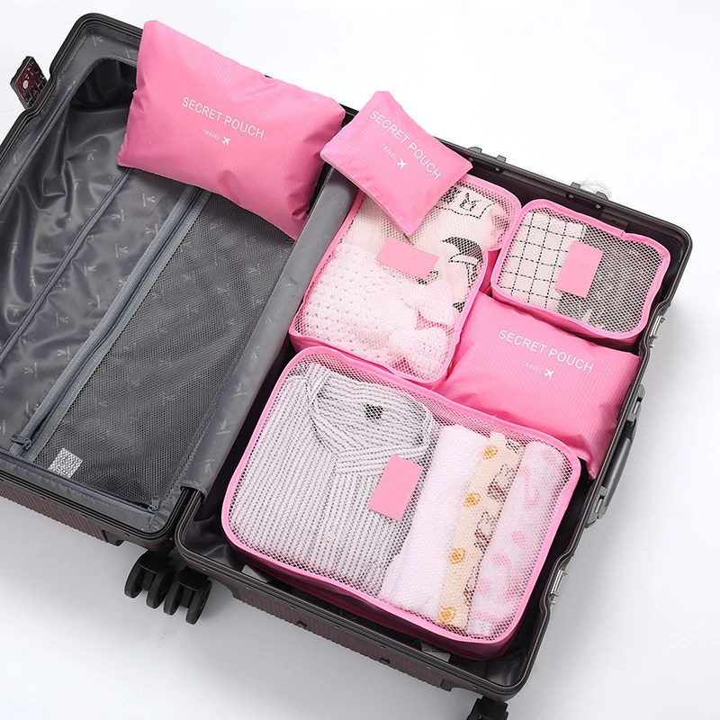 6 Pcs Travel Clothes Storage Waterproof Bags Portable Luggage Organizer Pouch Packing Cube 6 Colors Local Stock Hot Selling