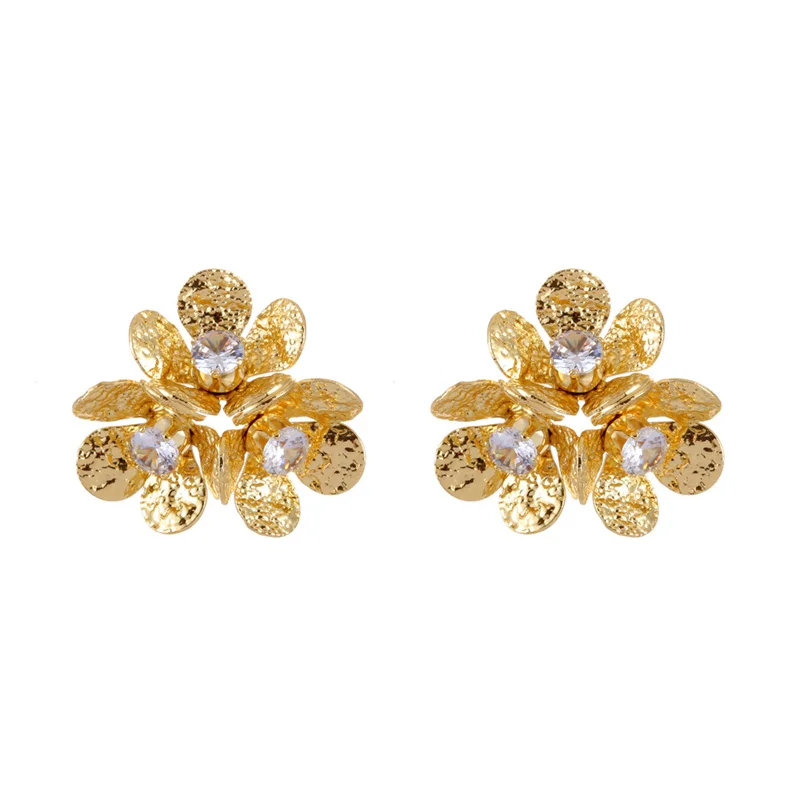 Fashion Jewelry Metal Zircon Flower Stud Earrings For Women Gifts Simply Design Ear Accessories e1484