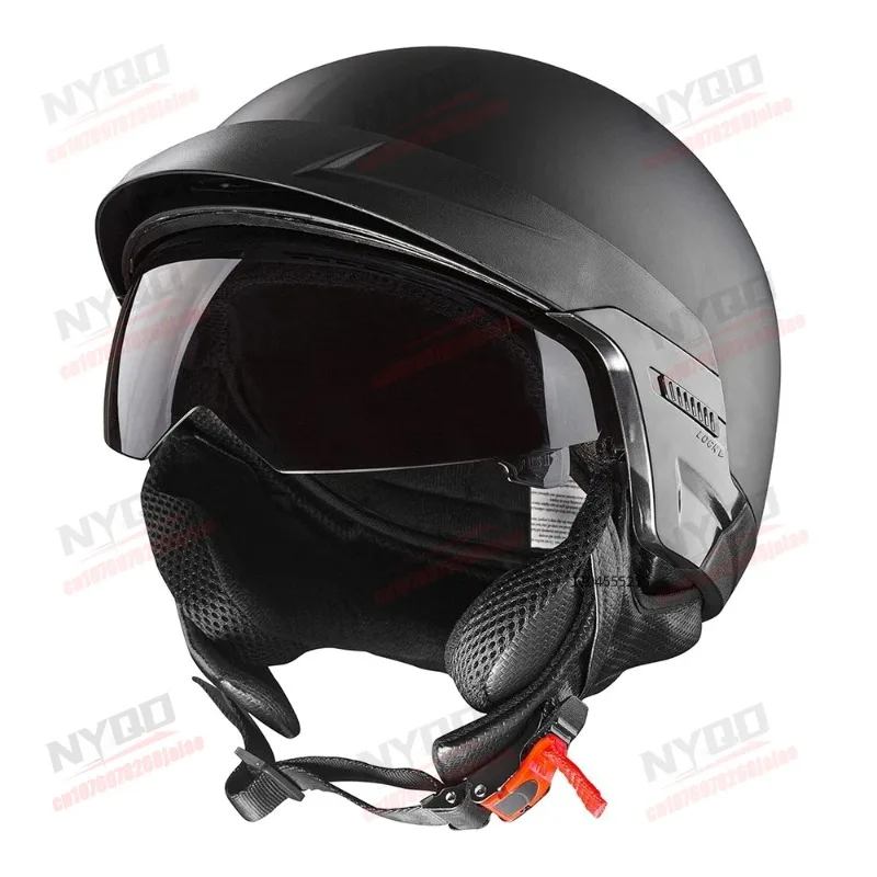 Retro Motorcycle Helmet with Built-in Lenses Safe and Durable Detachable Brim for Men and Women