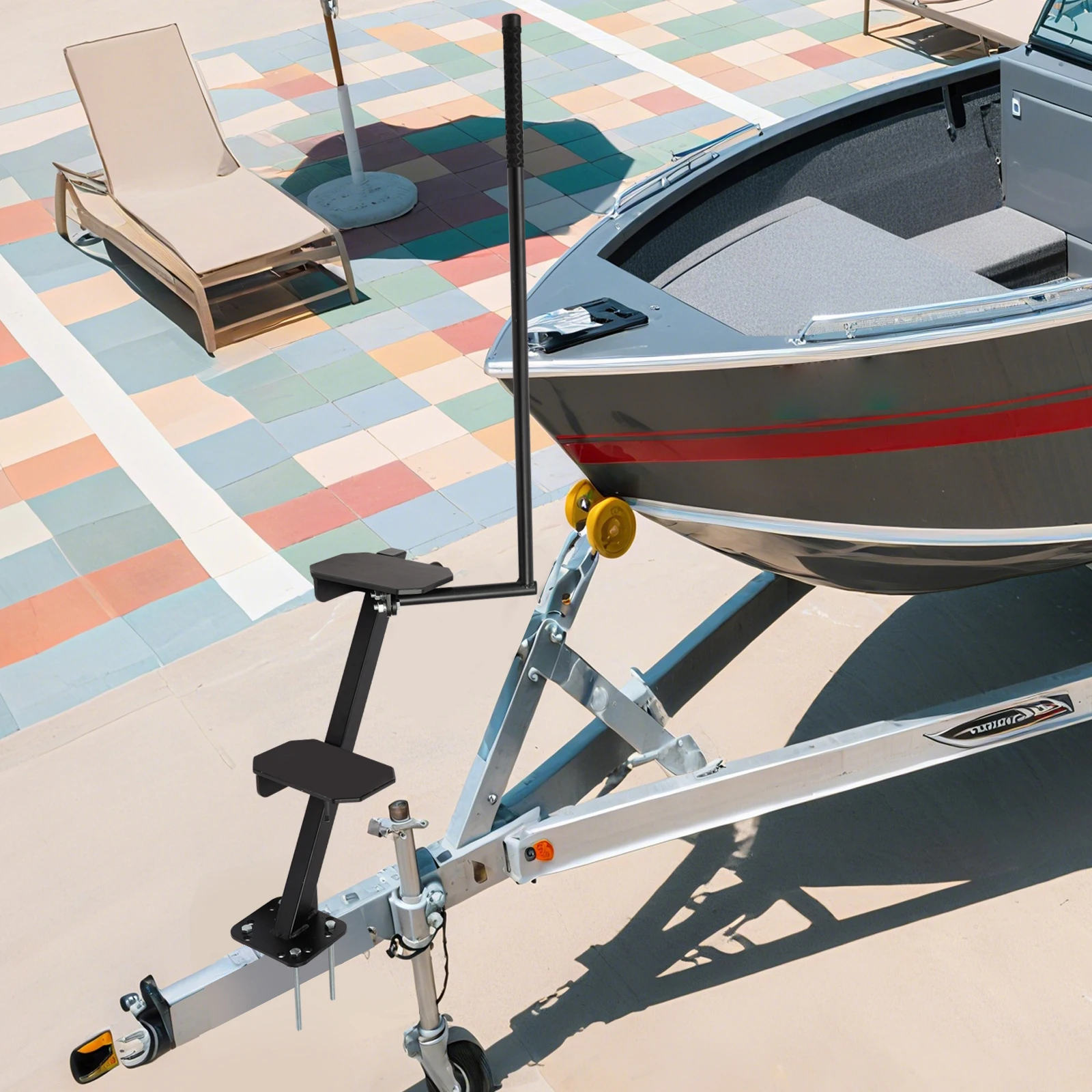 

450lbs Boat Trailer Step 2 Steps Boat Ladder Handrail for Trailers Easy Assembly Port Starboard Mount