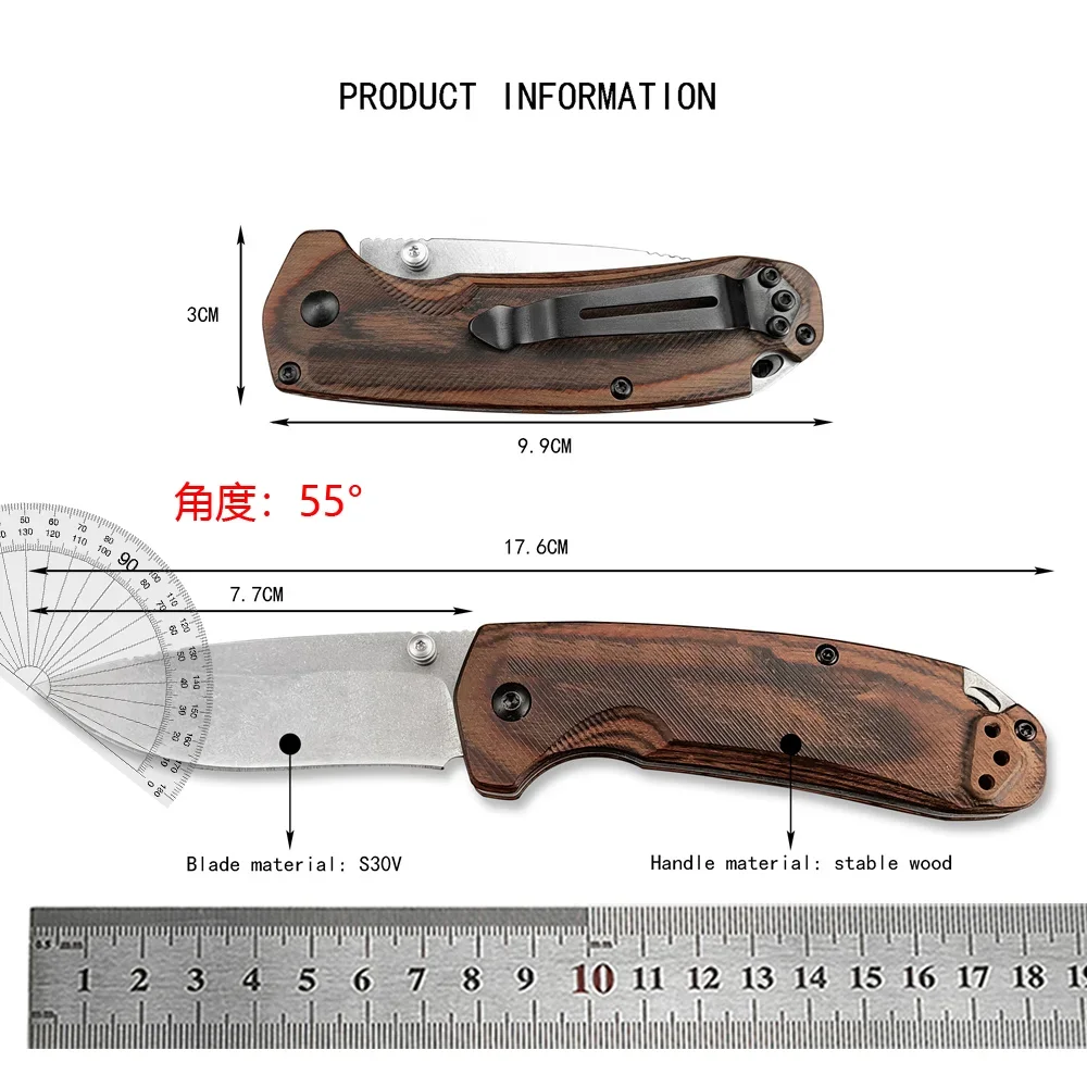 Folding Pocket BM 15031 Hunting North Fork Tactical Knife S30V Blade Stabilized Wood Handle Outdoor Camping Mini EDC Tool Knives