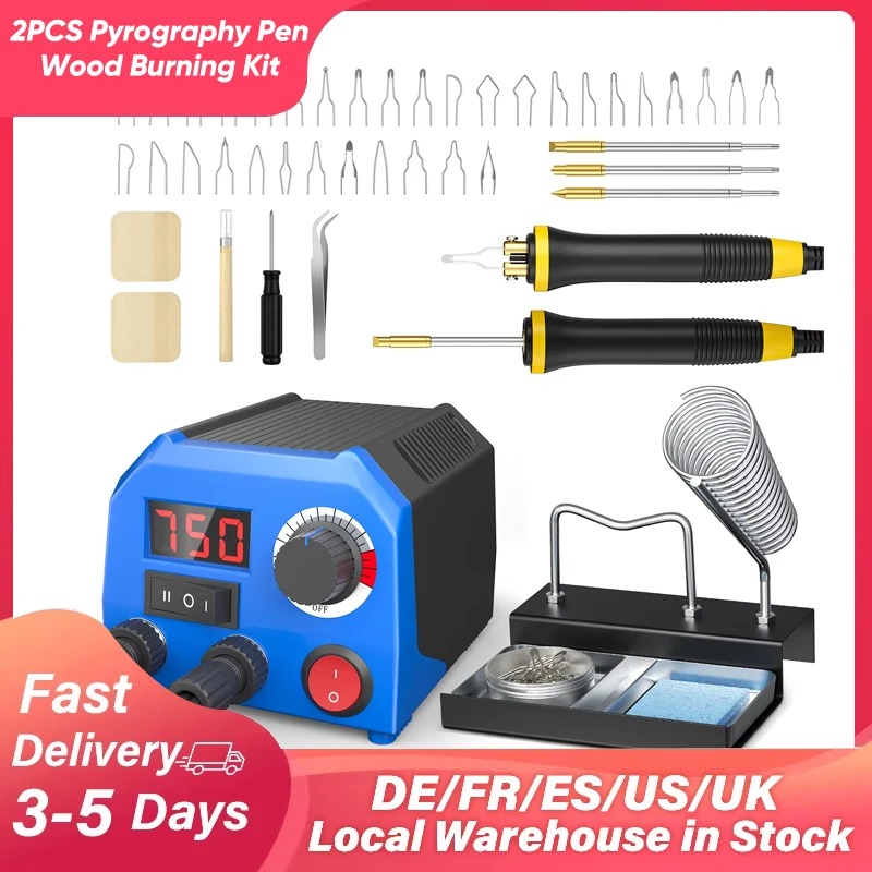220V Wood Burning Kit with 2Pcs Pyrography Pen Welding Wire Top,Wood Burner Pyrography Machine Adjustable Temperature Max 1382℉