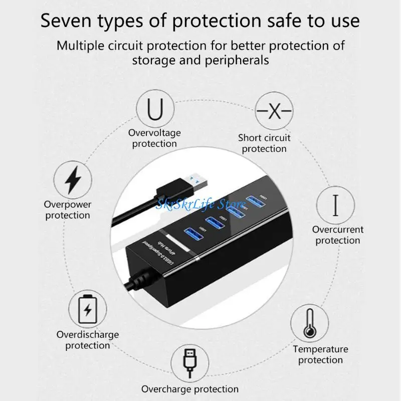 E65E 4Port USB3.0 Hub Expander Providing USB3.0 Interfaces For PC Laptop Supports Data Transfer Charging Up To 5Gbps