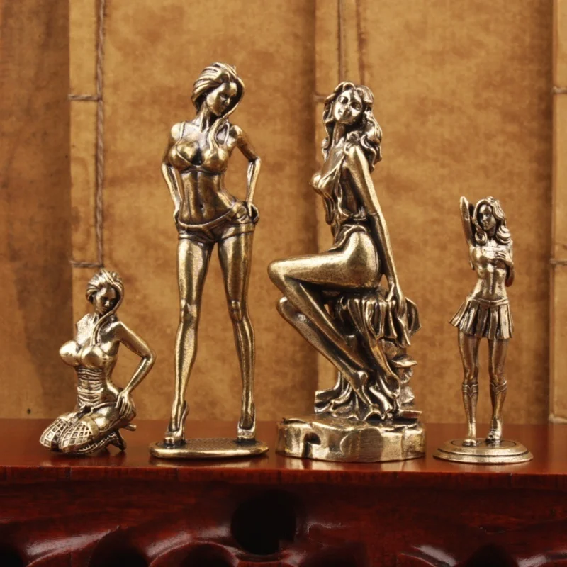 

Vintage Solid Copper Bikini Woman Statue Brass Beauty Figurine Retro Desktop Ornament Collectible Crafts Model Gift For Friend