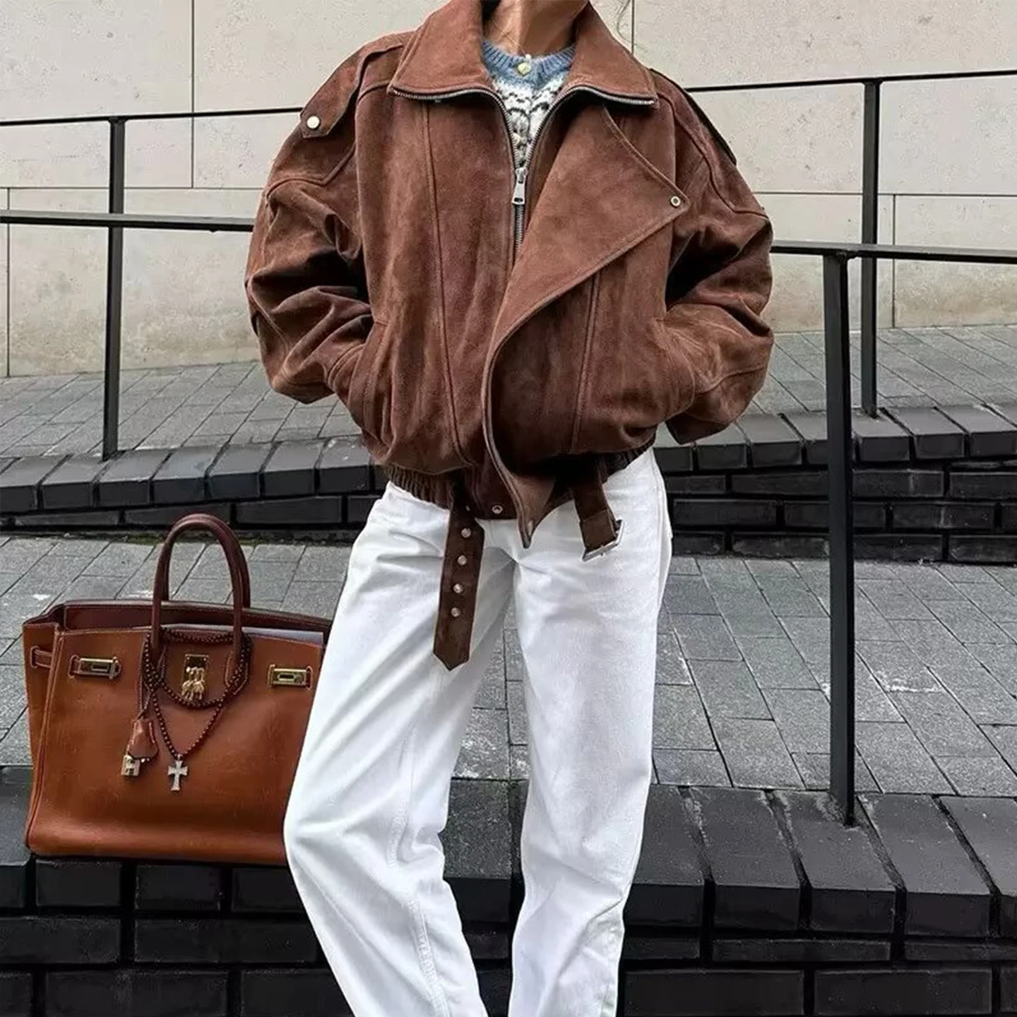 جاكيت نسائي قصير سميك بتصميم جديد لخريف 2025، ملابس الشارع على طراز الدراجات النارية، مع إمكانية التخصيص الشخصي، معطف Z ...