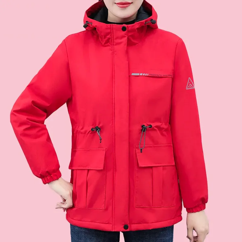 Autumn And Winter 2023 New Women's Overcoat Parka Jacket Plus Velvet Padded Hooded Warm Cotton-Padded Coat For Outdoor Travel