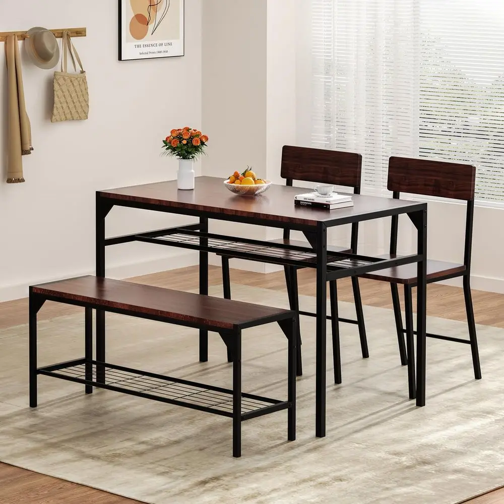 

Kitchen Table Chairs Set of 4, Dining Table Set for 4 with Bench and Chairs, 4 Pieces Kitchen Table Set with Storage Rack amp M