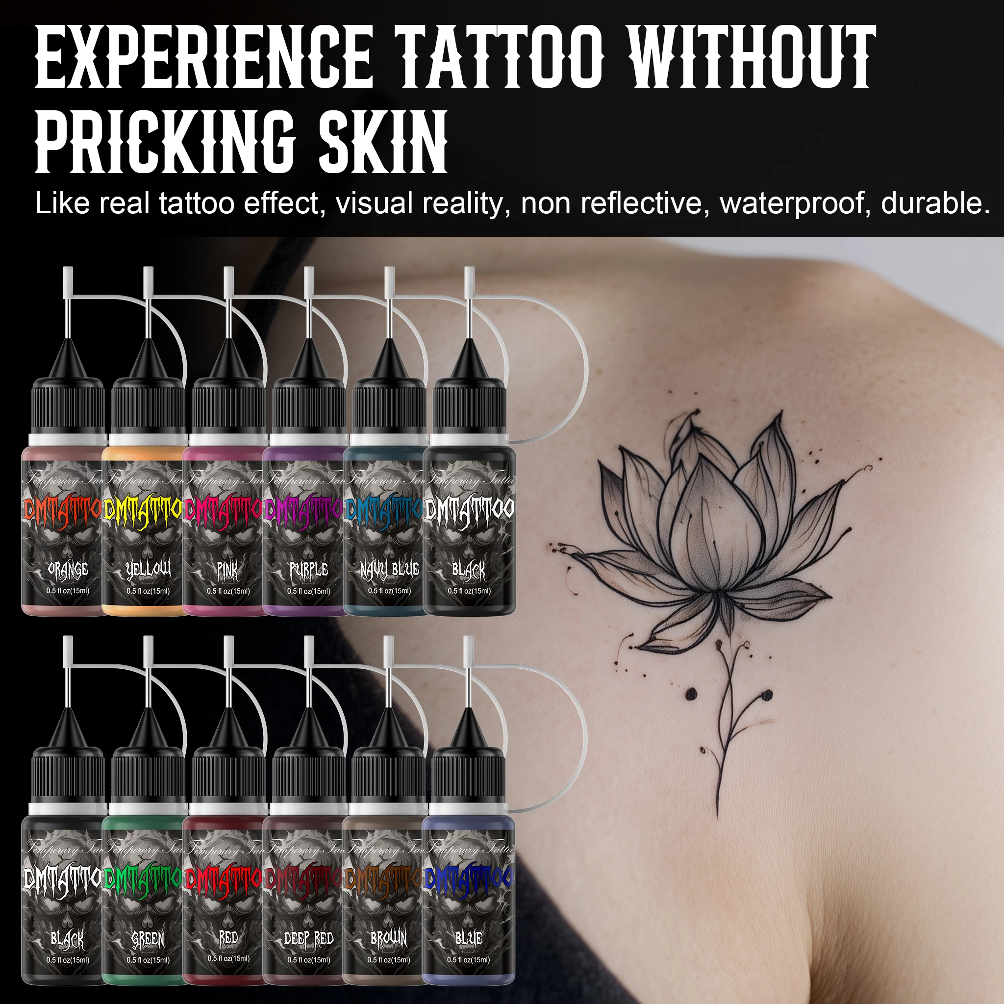 12 Color Temporary Tattoo Male Cream Long-lasting Waterproof Ink Henna Tattoo Female Semi-permanent DIY Art Tools