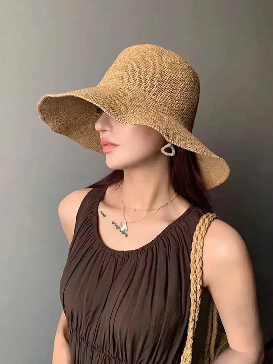 

Classic Straw Braided Sun Hat For Women Beach Bucket Hat UV Protection Spring Summer