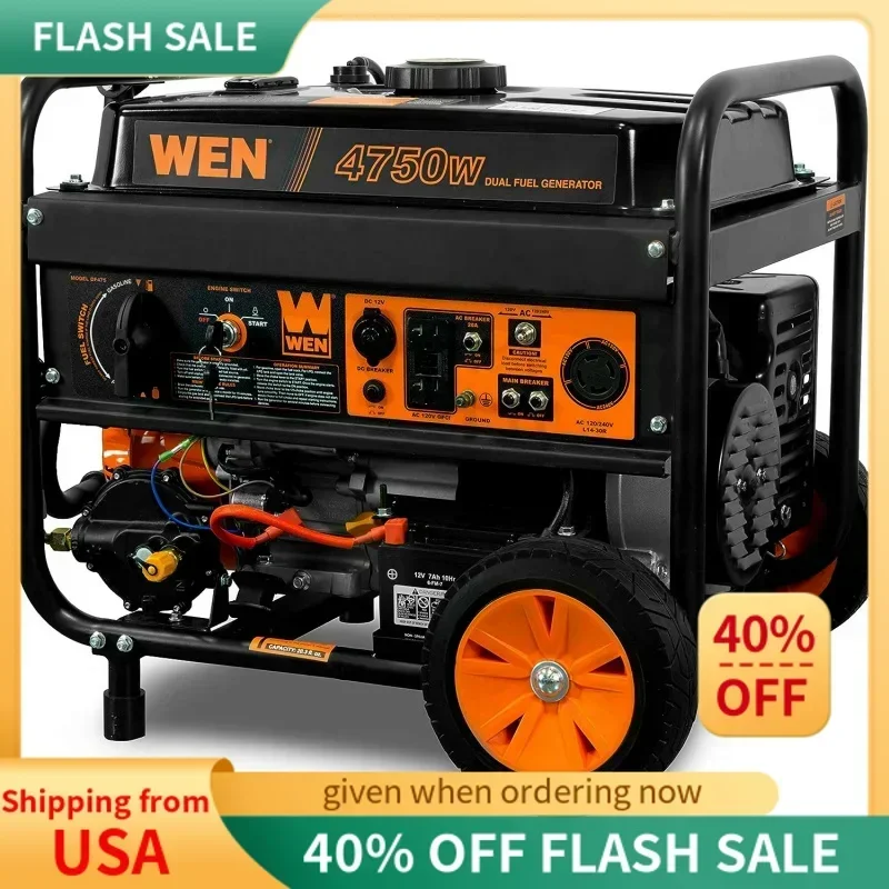 QWWEN DF475T Dual Fuel 120V/240V Portable Generator with Electric Start Transfer Switch Ready,4750-Watt,CARB Compliant