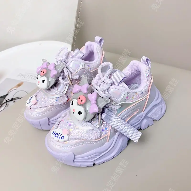 Anime Kawaii Sanrios My Melody Cinnamoroll Kuromi Kids Sneakers Cartoon Cute Luminous Daddy Shoes Girl Velvet Running Shoes Gift