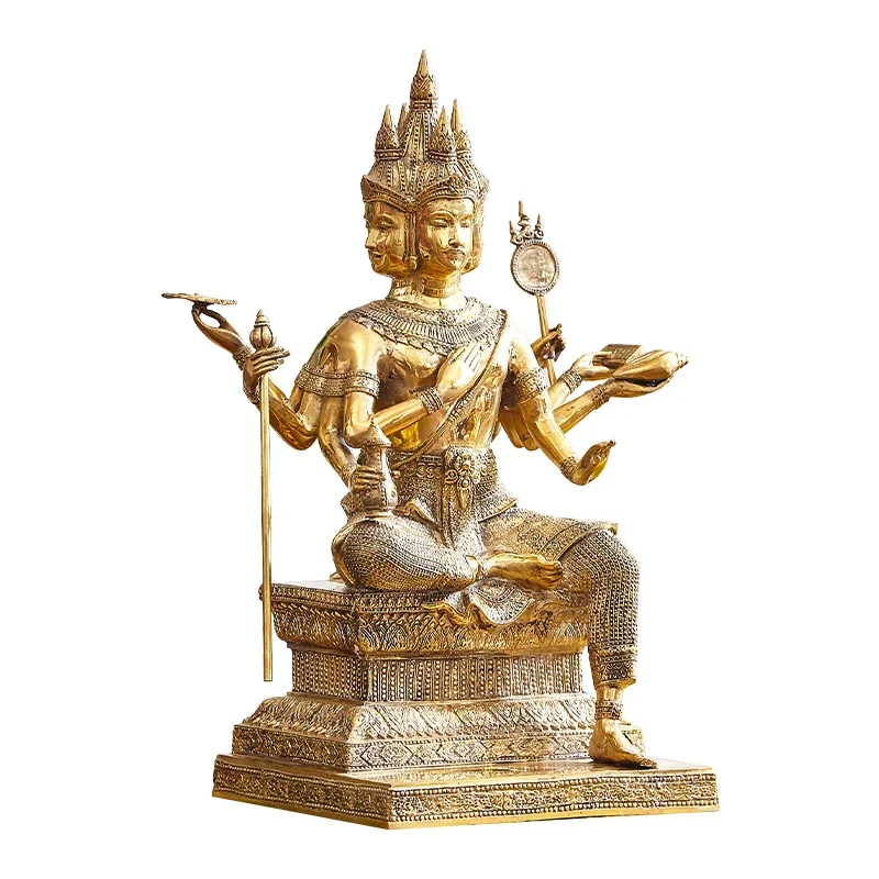 South East Asia pure copper gold-plated four-sided Buddha statue ornament, Thai SPA club Zen jewelry entrance decoration