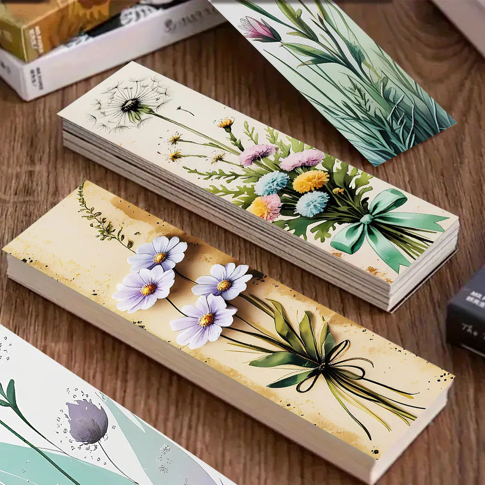 15pcs acrylic (PMMA) bookmarks (15pcs bookmarks+16pcs colorful tassels) (double-sided pattern) 15 different simple purple floral